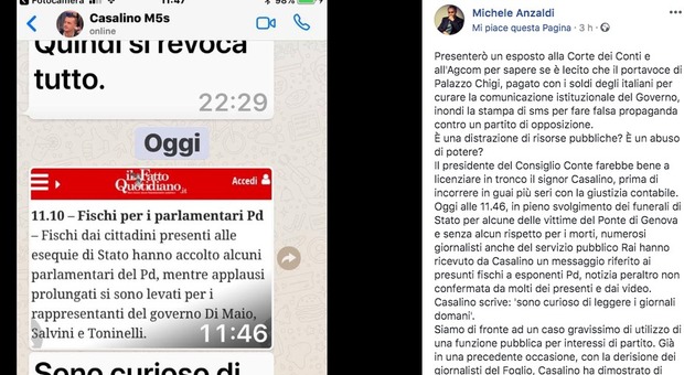 Genova, «Da Casalino sms ai giornalisti per fare propaganda»: deputato Pd pubblica screenshot delle chat del portavoce del premier