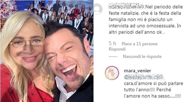 Mara Venier, fan omofoba contro Tiziano Ferro: «Omosessuali in tv ok ma non a Natale». Lei risponde così