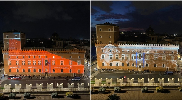 Roma, Silenziosa bellezza: Palazzo Venezia illuminato con le foto della mostra al Vittoriano