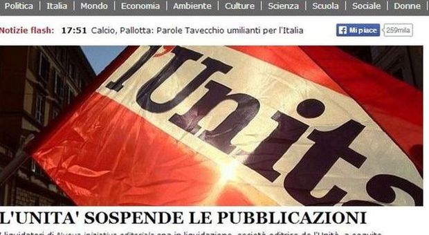 L'Unità sospende le pubblicazioni dal 1° di agosto. Renzi: se fosse del Pd non chiuderebbe