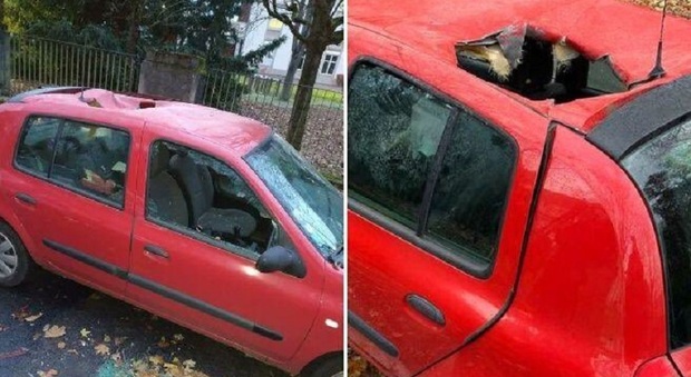 Tetto di un'auto sfondato da un oggetto misterioso: «È stato un meteorite» Attesa per la valutazione degli esperti