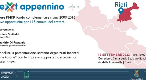 Fondo complementare sisma, il 19 settembre la presentazione delle misure col sindaco Daniele Sinibaldi