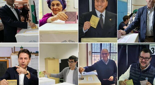 immagine Leader al voto, i capi di partito al seggio con mogli e compagne