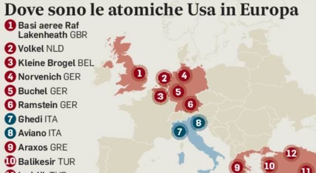 In Italia ci sono 100 ordigni atomici: il caso di Aviano - Mappa