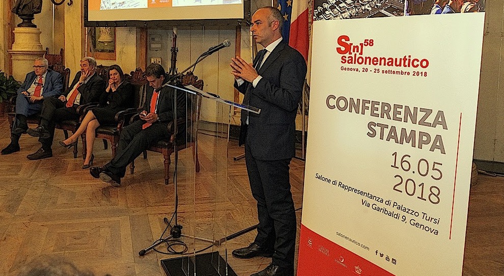 Un momento della conferenza stampa di presentazione del prossimo Salone di Genova