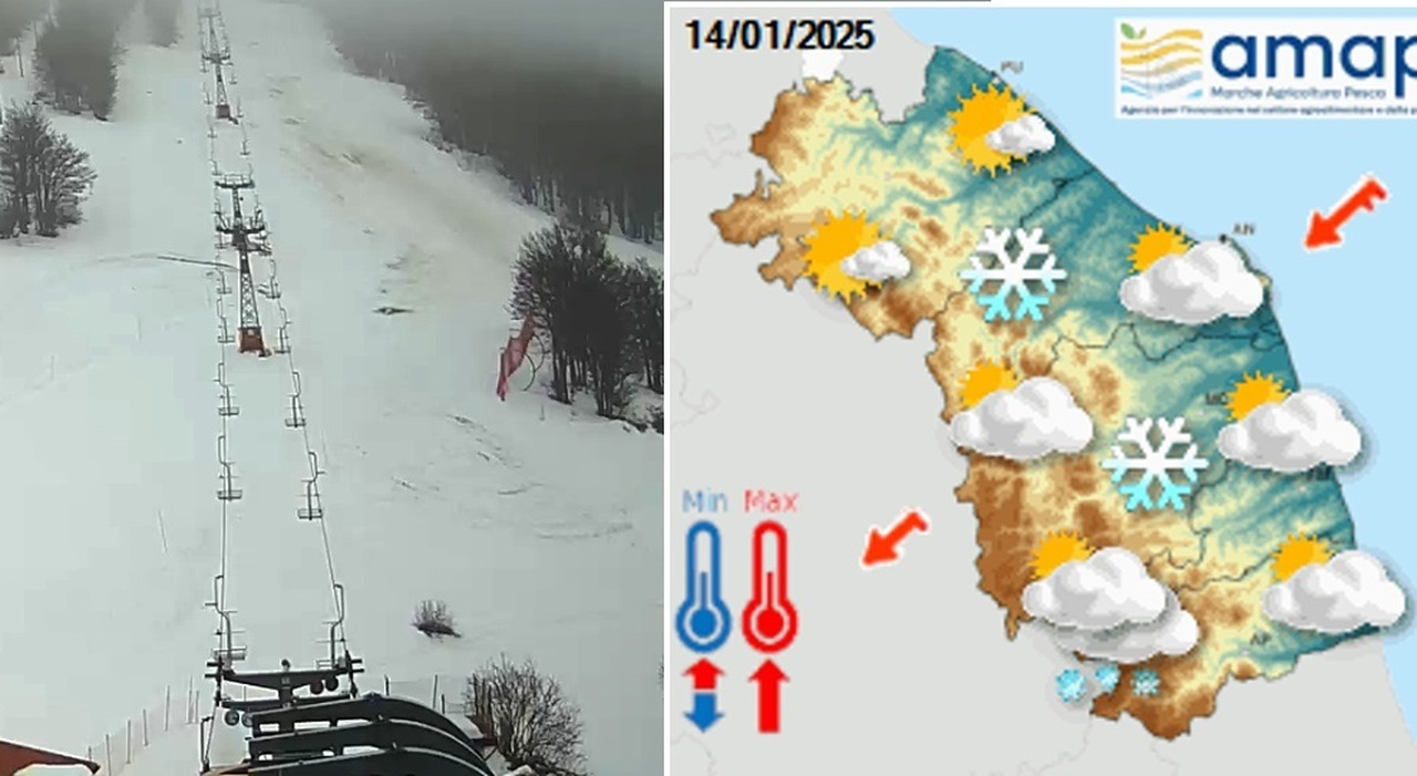 Marche ancora nella morsa del freddo: neve anche in collina e rischio gelate. Allerta per vento e mareggiate