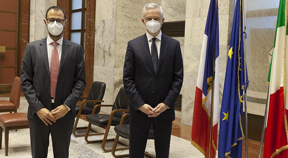 da sinistra Il ministro dello Sviluppo Economico Stefano Patuanelli, e il ministro francese dell Economia, Bruno Le Maire