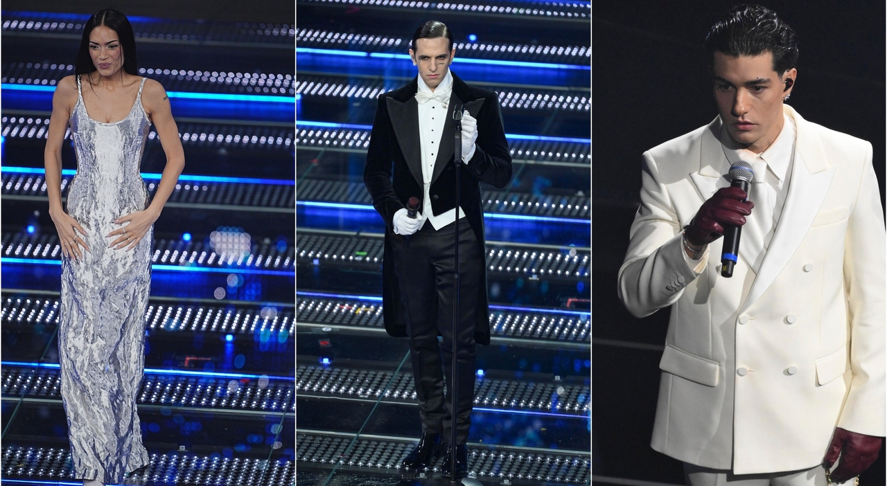 Sanremo 2025, pagelle look della prima serata: Achille Lauro gentiluomo (9), Tony Effe gangster (4), Clerici ...