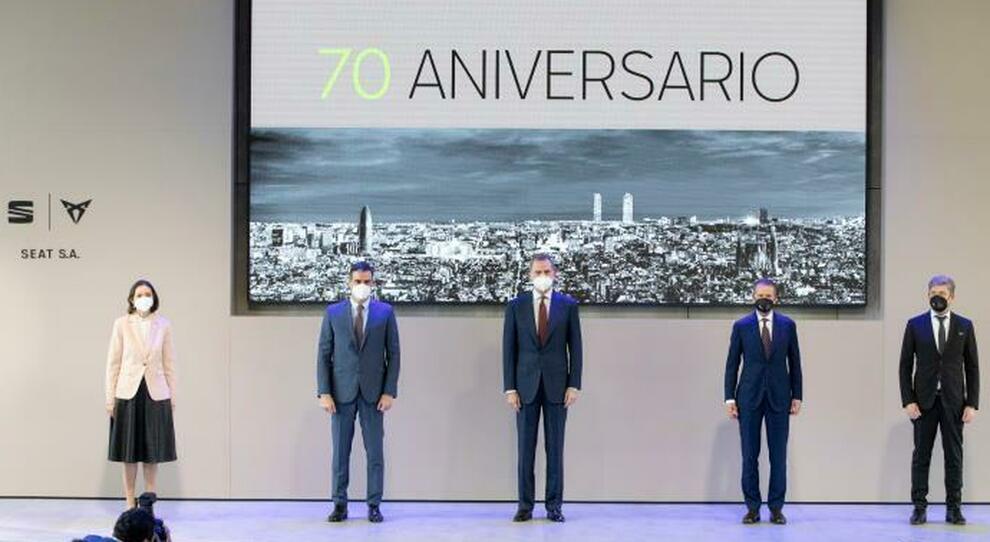 Il Re di Spagna Felipe VI e il Presidente del Governo Sánchez, alla sede di Seat a Martorell per celebrare il 70° anniversario dell’azienda.