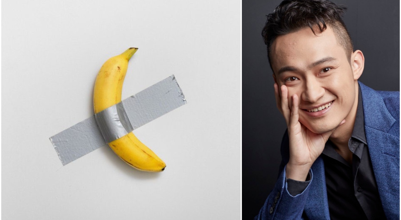 La «Banana» di Maurizio Cattelan venduta ?per 6,2 milioni di dollari, il prezzo record fatto dal fondatore di criptovalute Tron: la mangerò