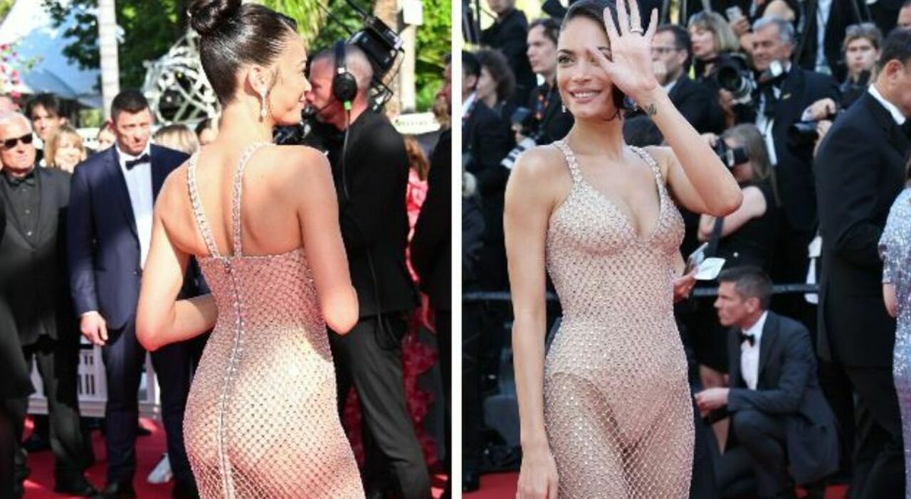 Elodie, il nude look ruba la scena alle dive di Cannes: l'abito a rete lam  la fa risplendere sul tappeto rosso