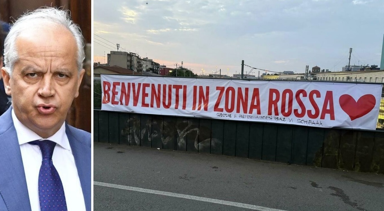 zona rossa striscione contro prefetto e questore piantedosi polemiche ingiustificate e fuorvianti giordani la mamma degli stupidi è sempre incinta
