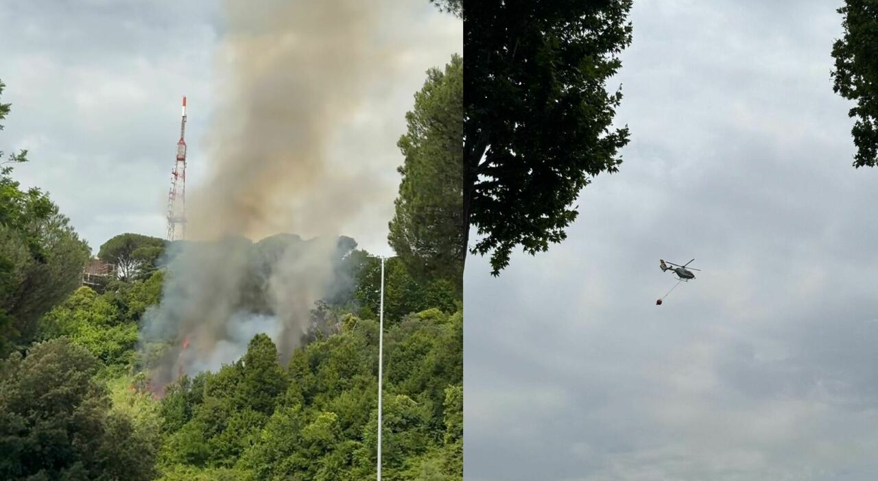 Roma, incendio sulla collina di Monte Mario: chiusa via Trionfale in entrambe le direzioni, le fiamme accanto a una tendopoli