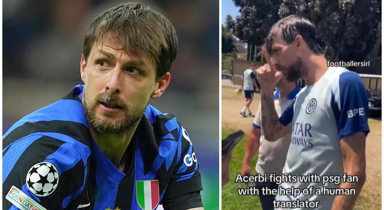 inter francesco acerbi litiga con un tifoso del psg non mi prendere per il cuo io sono matto e ti sfondo di botte