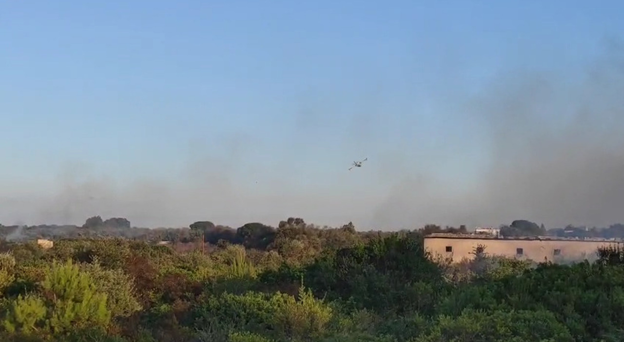 Incendio alle porte di Lecce, arrivano due canadair Incendio alle porte di Lecce, arrivano due canadair