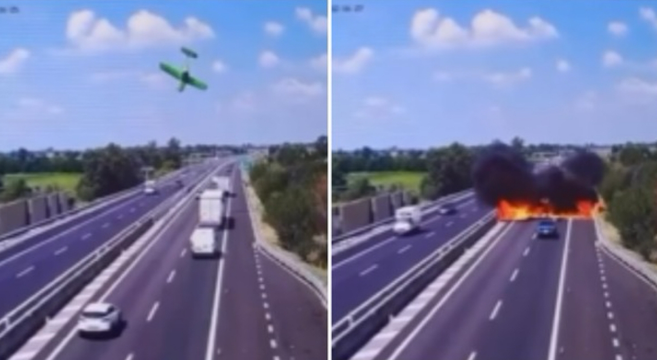Ultraleggero precipitato in autostrada, il video dell Ultraleggero precipitato in autostrada, il video dell