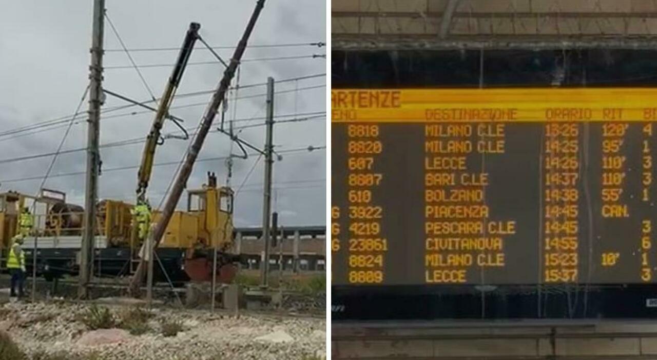cede un traliccio della linea elettrica i treni ricominciano a viaggiare ecco tutti i convogli in ritardo e quelli cancellati video