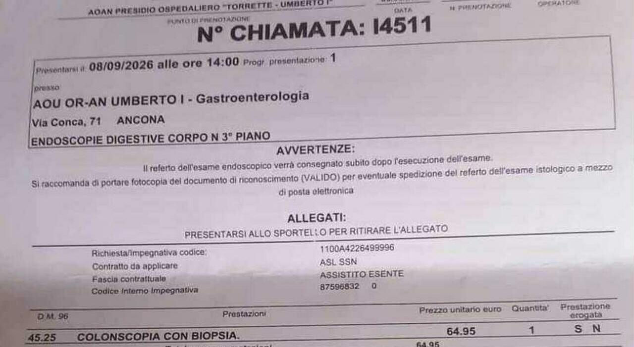 oltre un anno di attesa per una colonscopia la paziente ho gi224 avuto il cancro spero di arrivarci viva