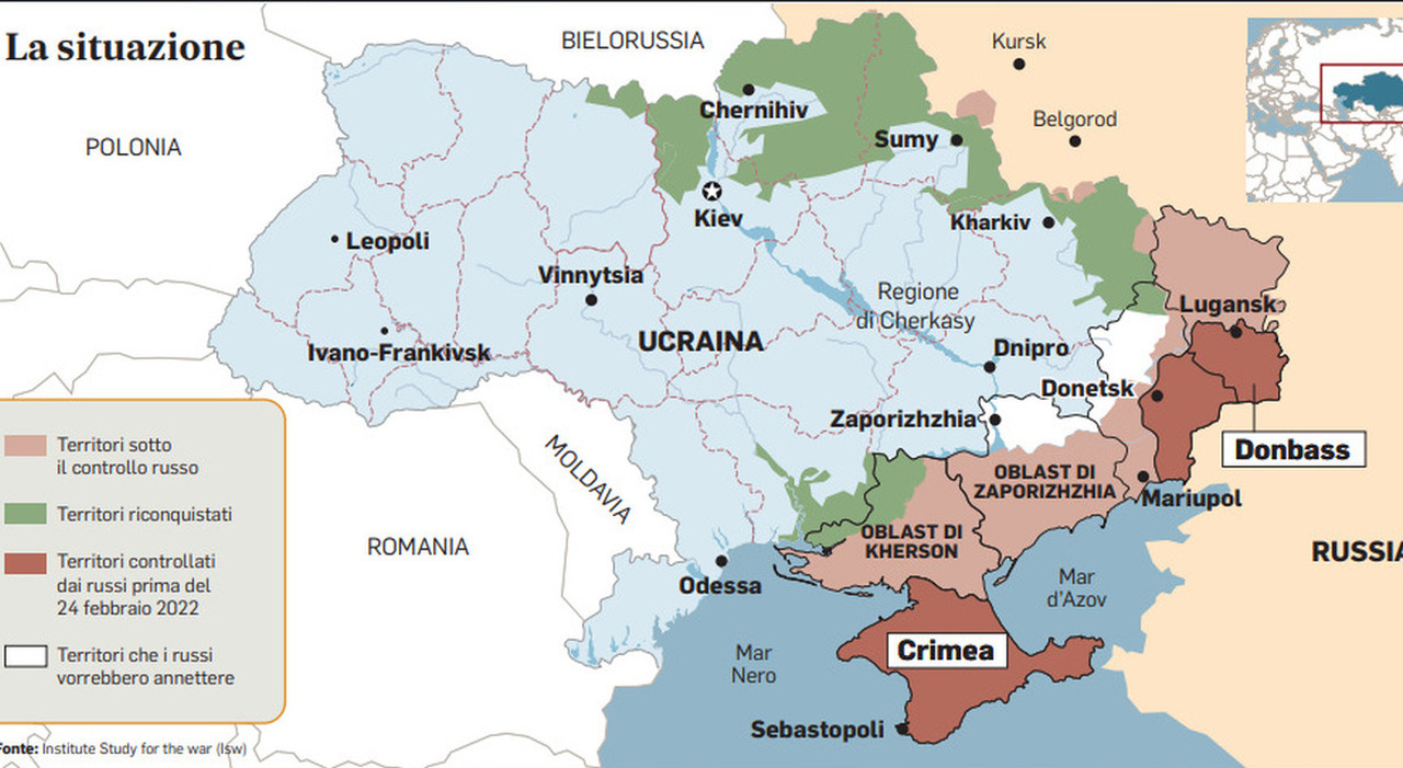 Ucraina, il nodo dei territori occupati dalla Russia: Putin vuole Donbass e Crimea, Meloni media con l