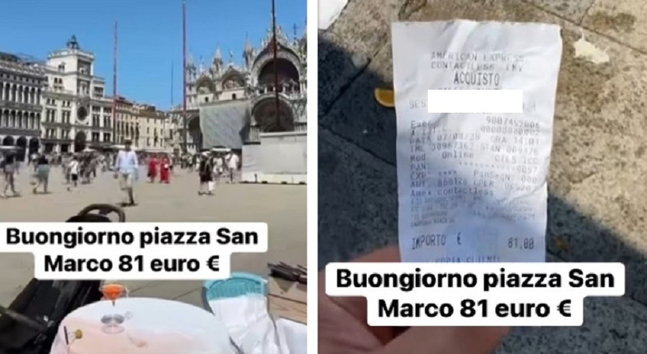 Scontrino da 81 euro in Piazza San Marco: «Quattro bibite, due