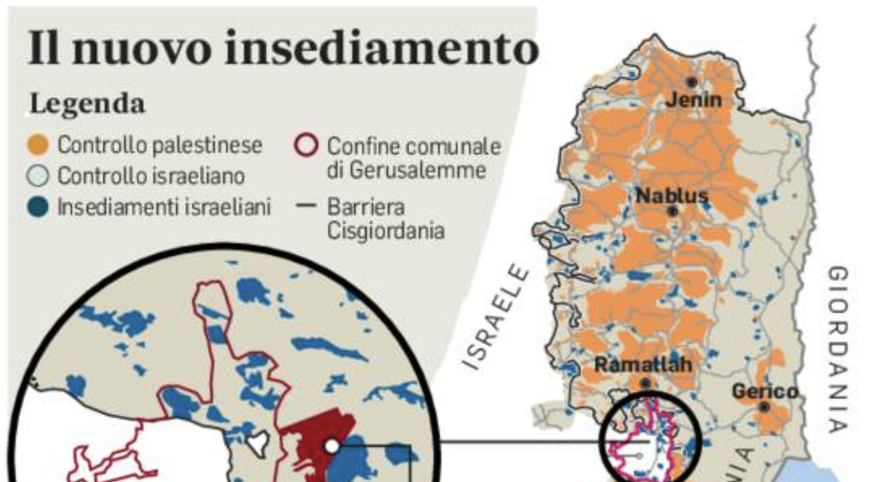 Gaza, l?insediamento E1 che spacca in due il territorio e blocca la creazione di un?unione palestinese. La mappa Gaza, l?insediamento E1 che spacca in due il territorio e blocca la creazione di un?unione palestinese. La mappa