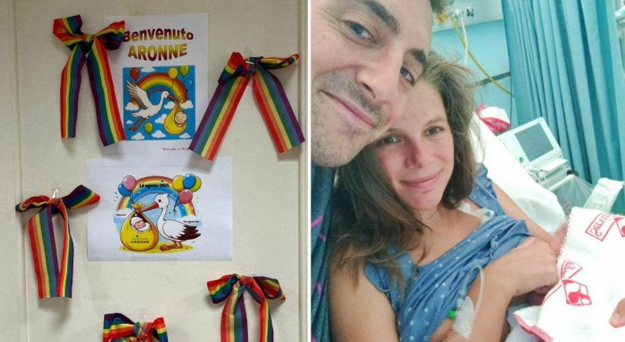 Fiocco arcobaleno per la nascita di Aronne sulla porta dell