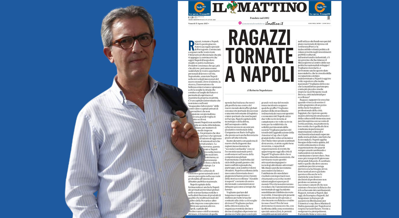 Tornate a Napoli, Gianfelice Imparato: «Lavorate qui: siete una risorsa per la comunità» Tornate a Napoli, Gianfelice Imparato: «Lavorate qui: siete una risorsa per la comunità»