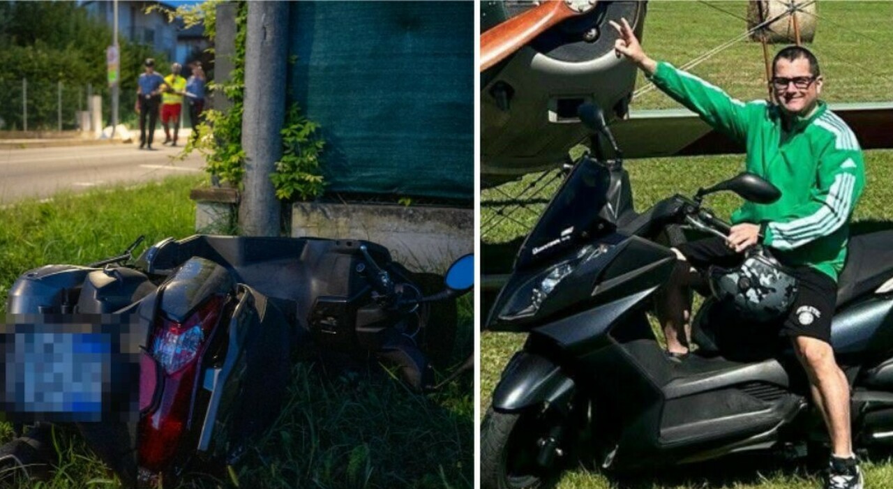 Massimiliano Chiarellotto perde il controllo dello scooter e viene sbalzato sull Massimiliano Chiarellotto perde il controllo dello scooter e viene sbalzato sull