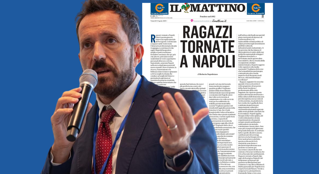 Ragazzi, tornate a Napoli. Ercolini: «Tecnologie e innovazione per creare futuro ai giovani» Ragazzi, tornate a Napoli. Ercolini: «Tecnologie e innovazione per creare futuro ai giovani»