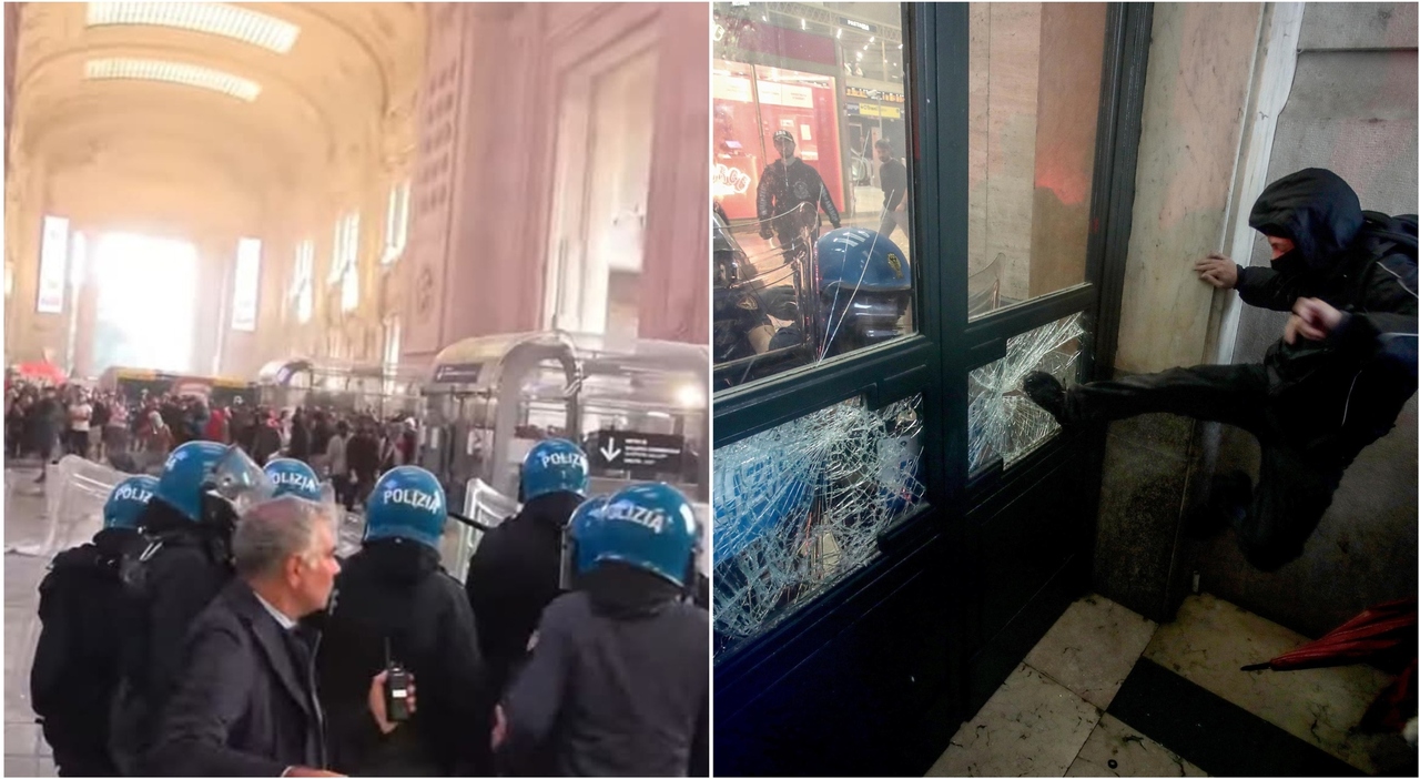 cortei gaza guerriglia a milano manifestanti tentano irruzione in stazione scontri con la polizia lancio pietre cariche e lacrimogeni
