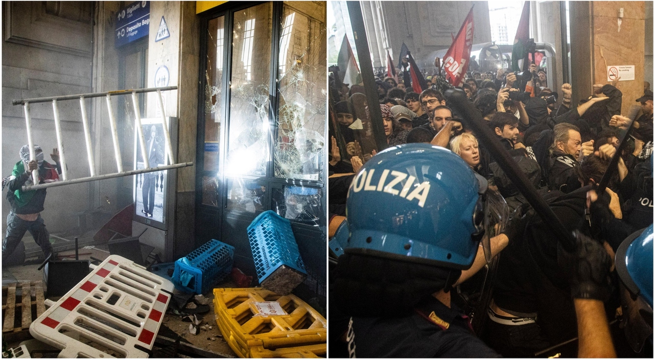 Cortei Gaza, guerriglia a Milano: assalto all stazione Centrale. Scontri, lancio pietre, cariche e lacrimogeni. Meloni: «Immagini indegne»