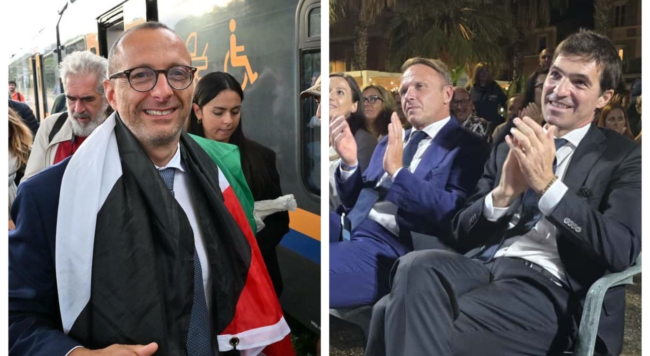 Acquaroli e Ricci tra comizi e popolo prima del silenzio. Il governatore in carica a Porto Potenza, lo sfidante in tour in treno