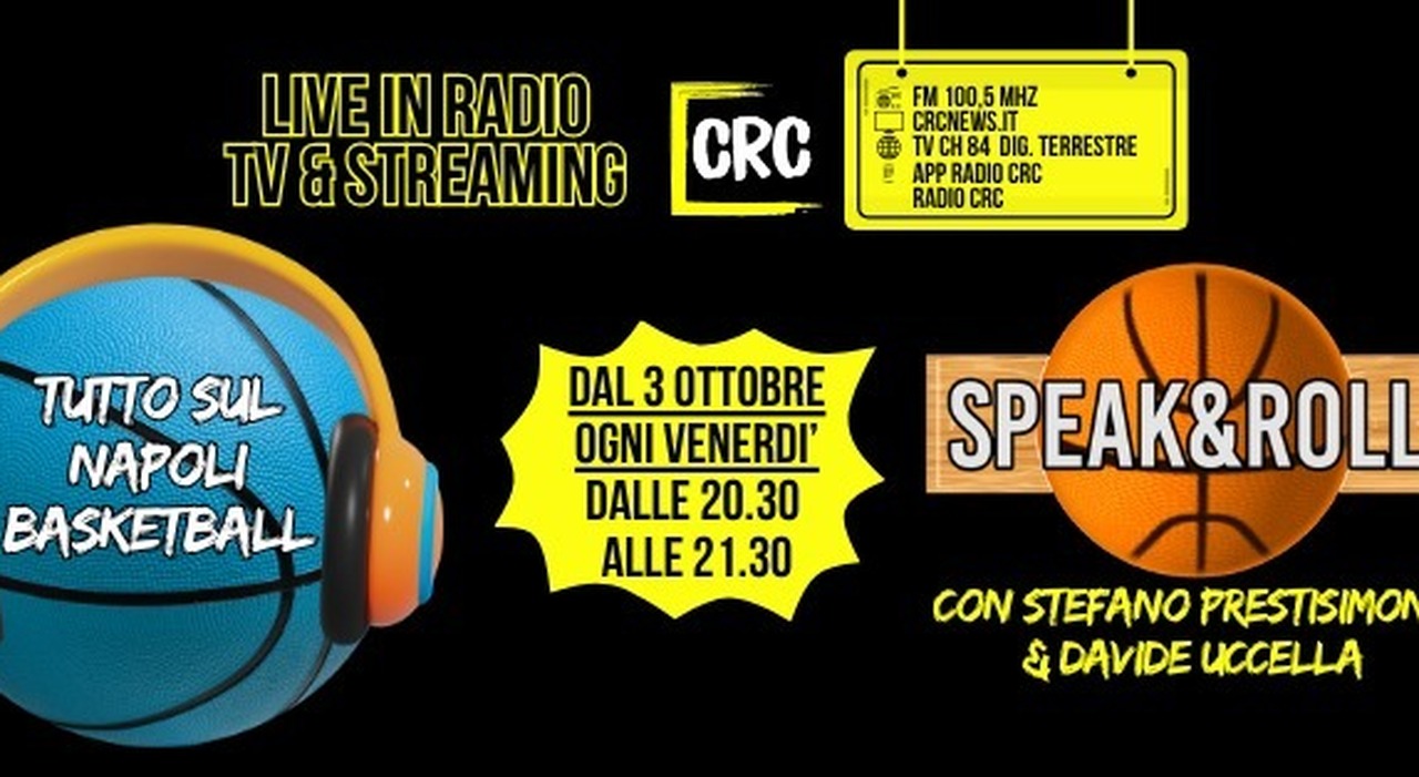 Official promotional graphic for the Speak&Roll show covering Napoli Basketball.