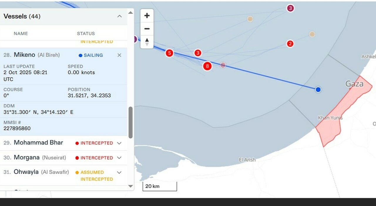 flotilla live tracker la nave mikeno raggiunge le acque di gaza persi i contatti con 4 barche greche