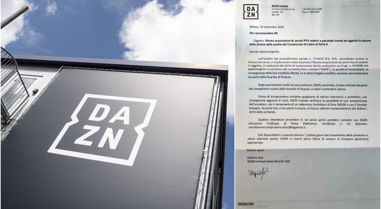 Dazn, lettera agli utenti pirata per richiedere un risarcimento: «Pagate 500 euro e non rifatelo»