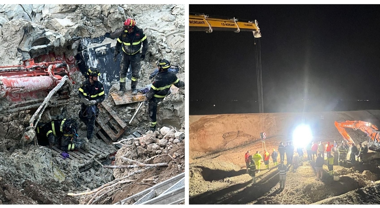 Corridonia, operaio sepolto da fango e detriti mentre lavora con un escavatore: vigili del fuoco al lavoro per ore anche nella notte per estrarre il 48enne sangiustese Corridonia, operaio sepolto da fango e detriti mentre lavora con un escavatore: vigili del fuoco al lavoro per ore anche nella notte per estrarre il 48enne sangiustese
