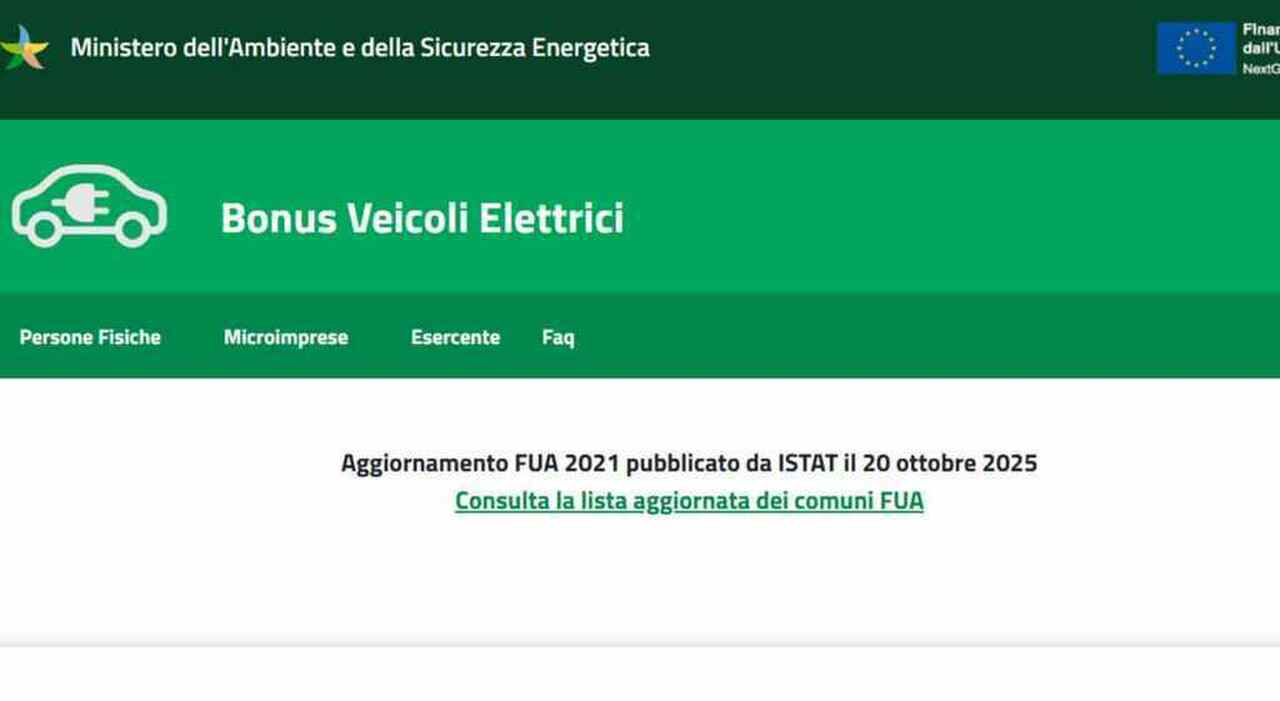 La schermata del sito del MASE sui bonus auto