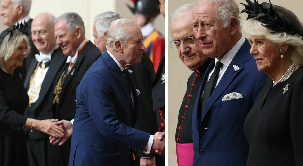 Carlo e Camilla in Vaticano, la regina col velo scuro e il re in blu chiaro: Roma blindata per l Carlo e Camilla in Vaticano, la regina col velo scuro e il re in blu chiaro: Roma blindata per l