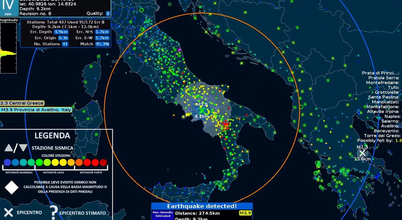Terremoto Avellino, scossa di magnitudo 4: epicentro a Montefredane. «Avvertita in tutta la Campania» Terremoto Avellino, scossa di magnitudo 4: epicentro a Montefredane. «Avvertita in tutta la Campania»
