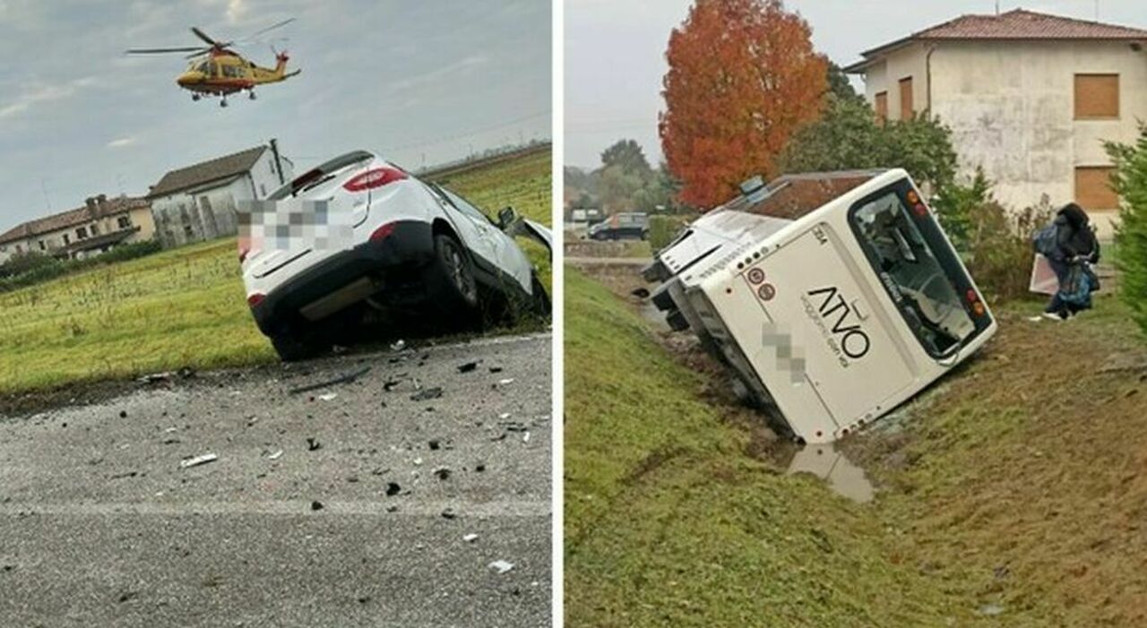 Incidente tra bus di studenti e auto a Oderzo, mezzo fuori strada: un morto e ragazzi feriti Incidente tra bus di studenti e auto a Oderzo, mezzo fuori strada: un morto e ragazzi feriti