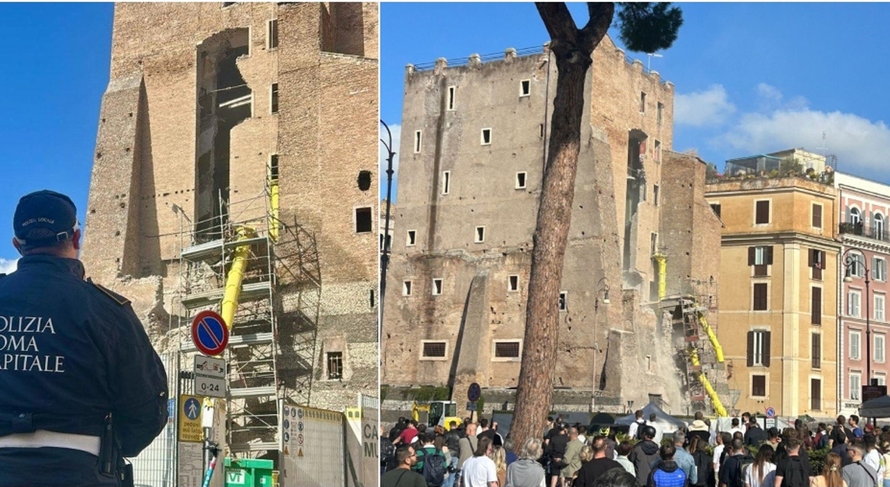 roma crolla torre ai fori imperiali
