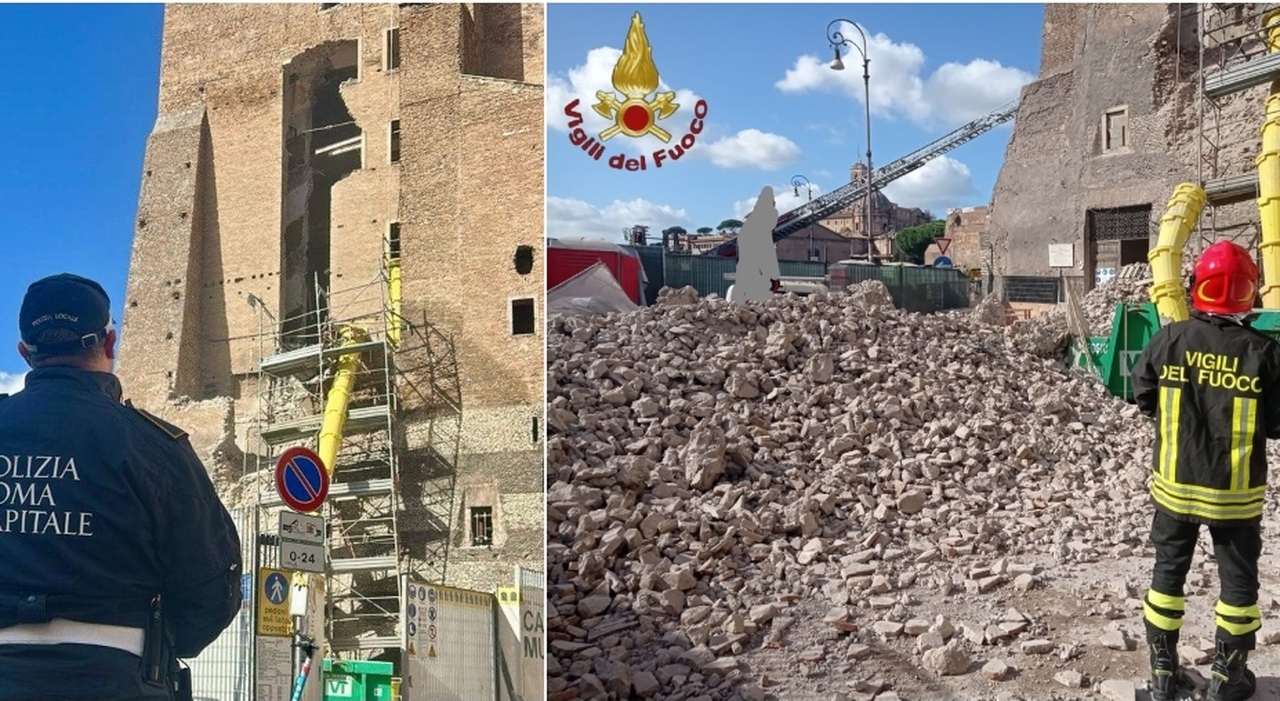 roma crollo ai fori imperiali caduta una parte della torre dei conti persone sotto le macerie quattro feriti
