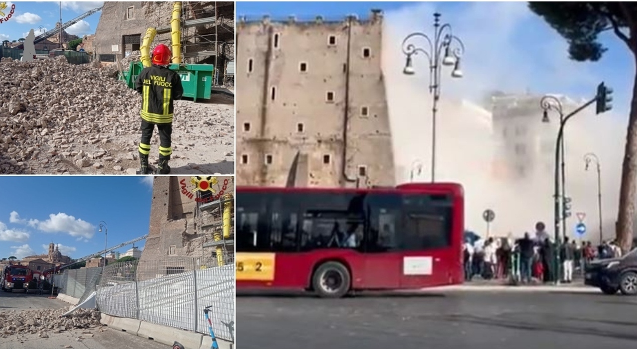 Roma, crollo ai Fori Imperiali: persone sotto le macerie, quattro feriti (uno grave). Caduta parte della Torre dei Conti Roma, crollo ai Fori Imperiali: persone sotto le macerie, quattro feriti (uno grave). Caduta parte della Torre dei Conti