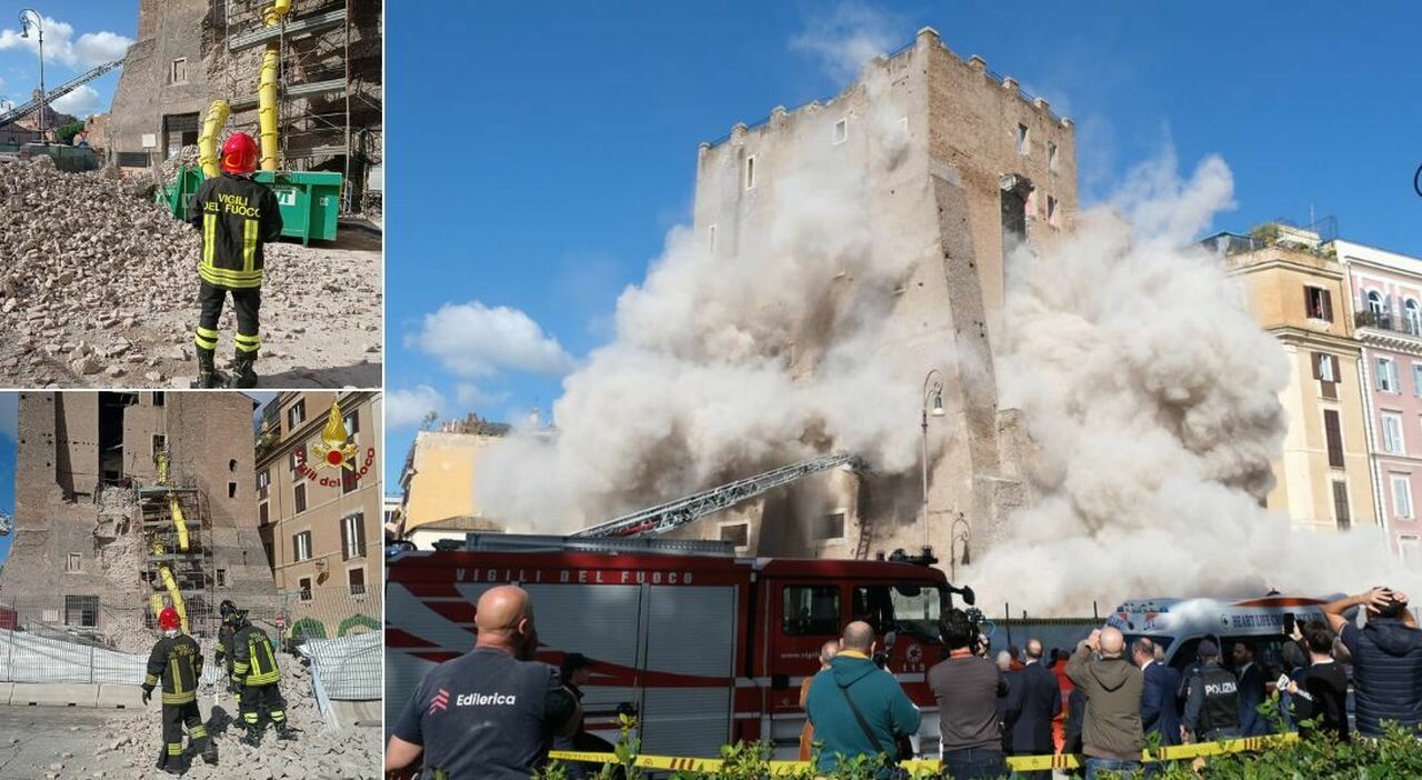 Roma, crolla la Torre dei Conti ai Fori Imperiali: 4 feriti di cui uno grave. Ipotesi cedimento interno