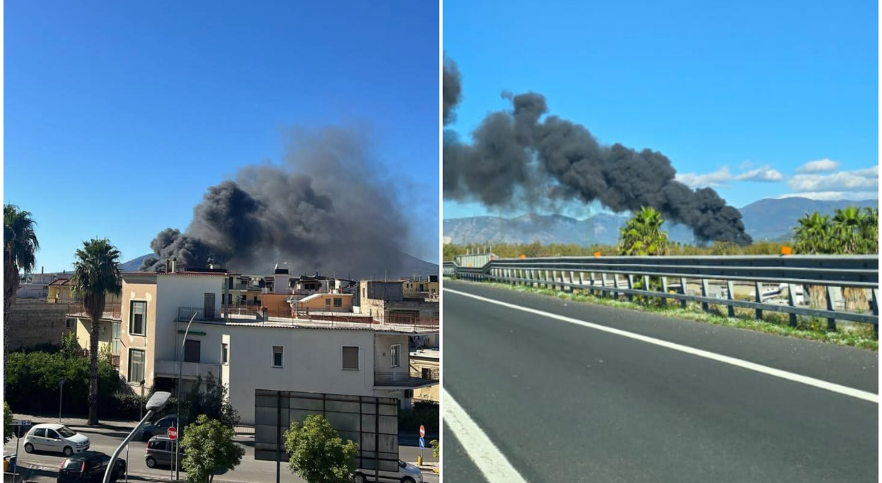 Incendio tra Palma Campania e San Gennaro Vesuviano, la colonna di fumo nero visibile a chilometri di distanza