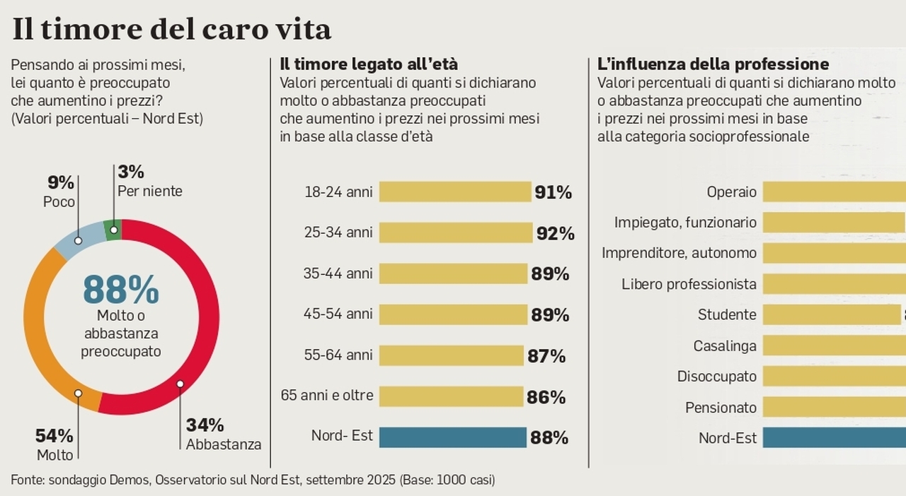 Carovita, incubo a Nordest per 9 persone su 10: disoccupati, operai e lavoratori autonomi sono le categorie più in ansia Carovita, incubo a Nordest per 9 persone su 10: disoccupati, operai e lavoratori autonomi sono le categorie più in ansia