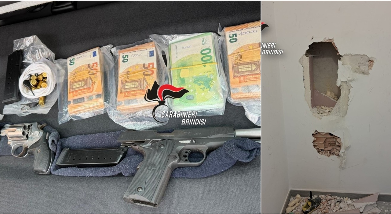 sequestro a francavilla fontana trovate pistole e oltre 75000 eeuro in contanti un arresto