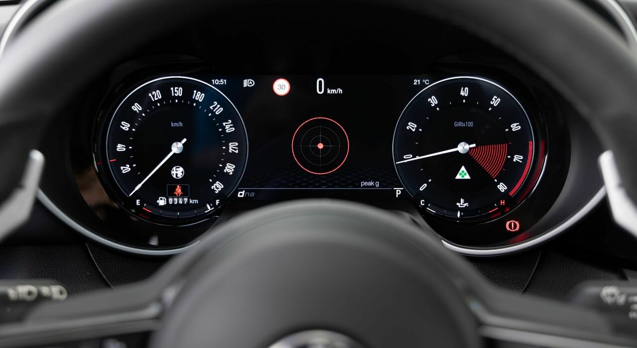 Alfa Romeo ha fatto di questo elemento un punto di forza, tanto che il layout heritage a cannocchiale del quadro strumenti digitale