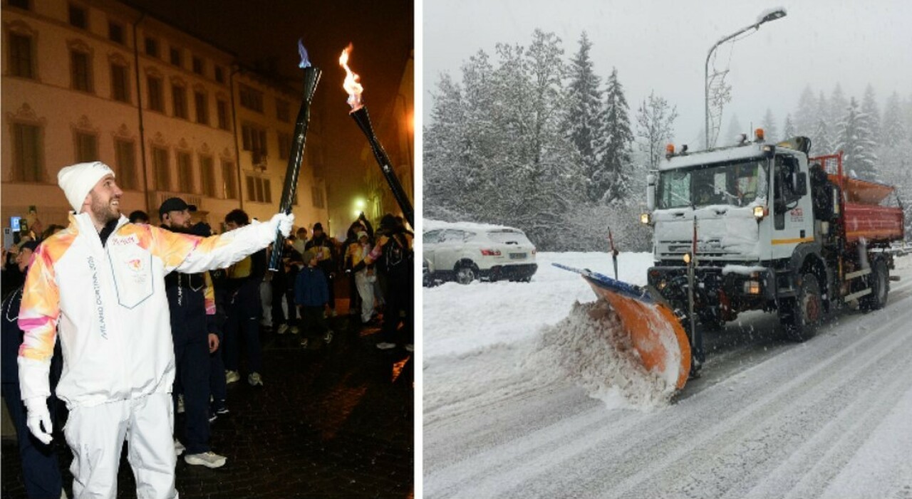 Neve sulle Dolomiti, la magia bianca accoglie la fiaccola olimpica ma il traffico va in tilt