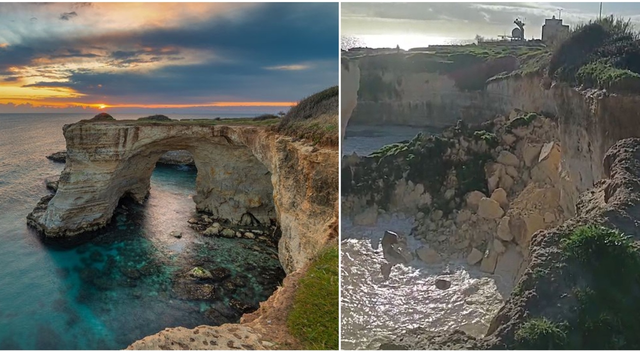 crollo arco sant andrea a melendungo distrutto dal maltempo il faraglione del salento
